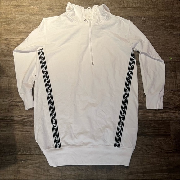 Michael Kors Logo White Hooded Sweatshirt Dress womens size M oversized - Picture 1 of 5